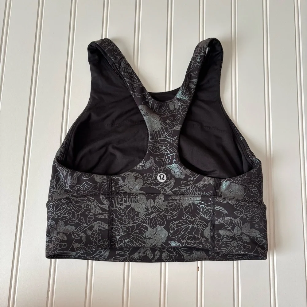 lululemon | Wunder Train Longline Sports Bra Flourish Black Iridescent Foil Sz 4